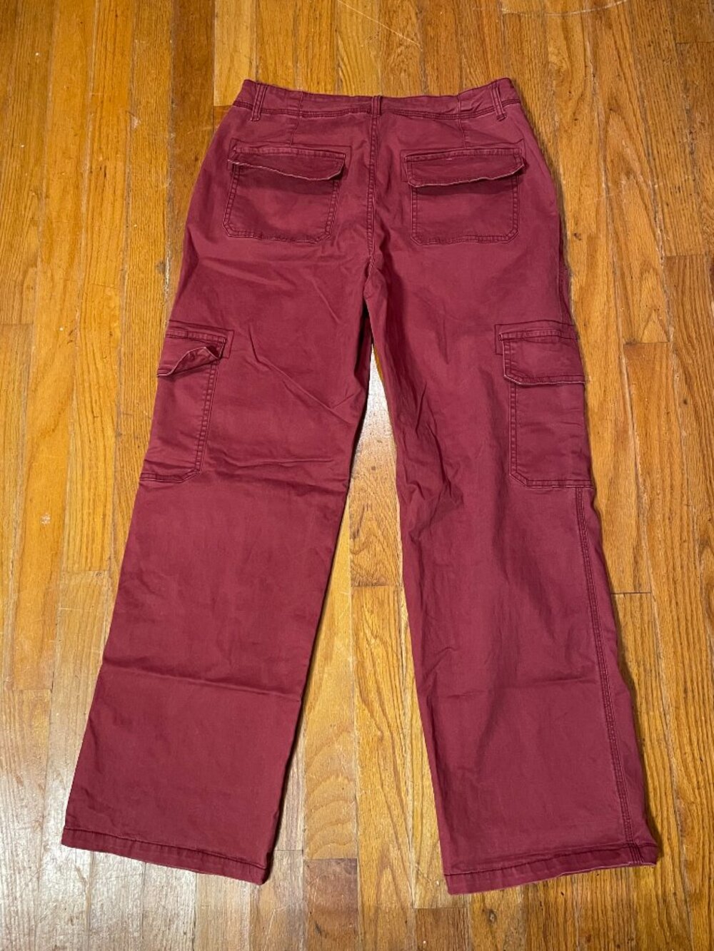 Flamingals Red Burgundy Wide Leg Cargo Pants Women's Size M - Picture 2 of 4